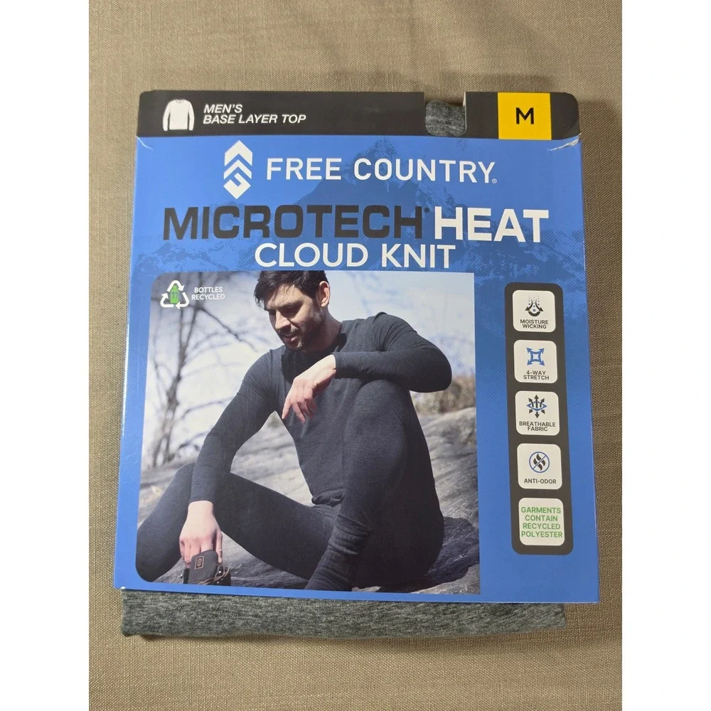 Free Country Mens Microtech Heat Cloud Knit Base Layer Top Gray Medium NEW